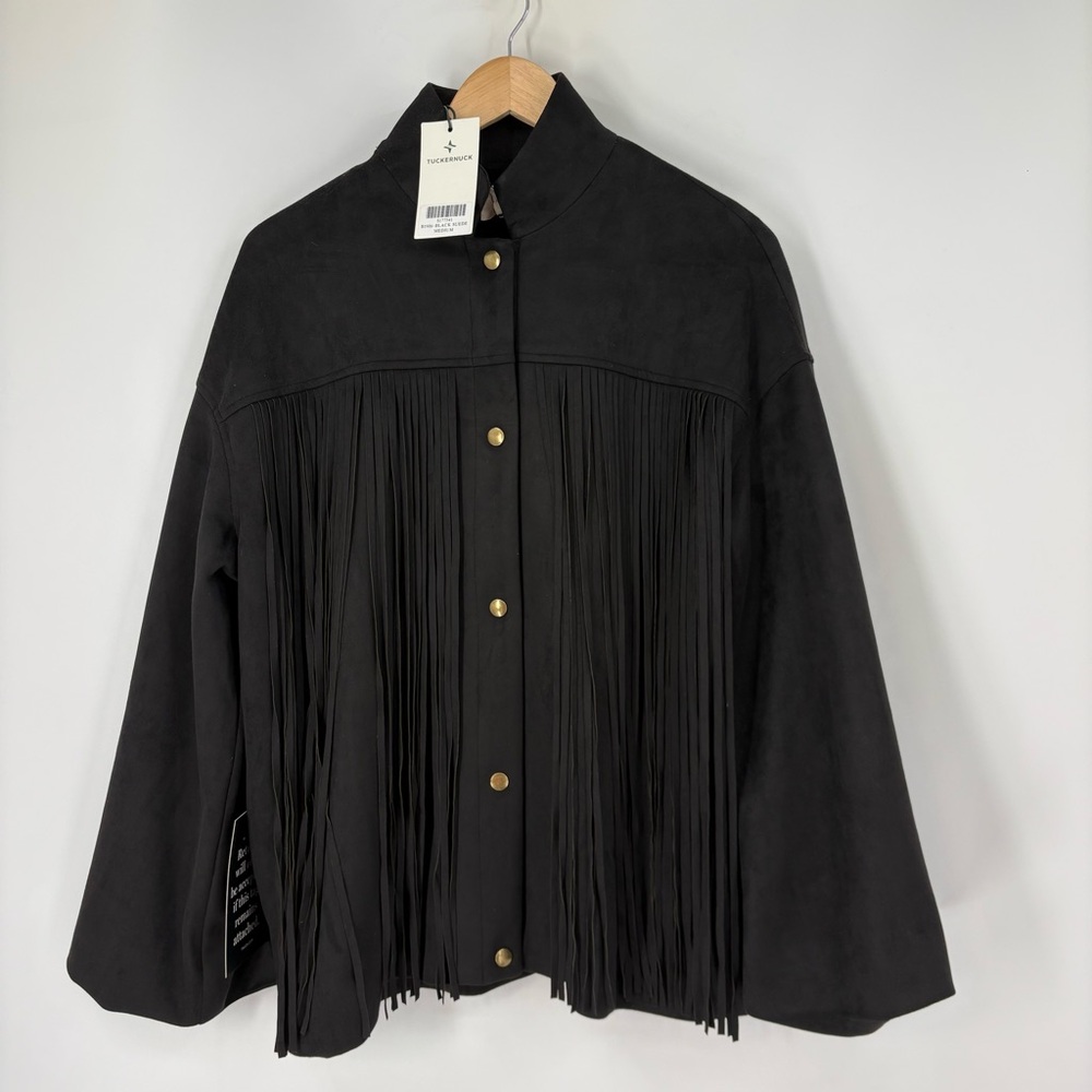 Tuckernuck Marant Fringe Faux Suede Black Shirt Jacket Size Medium - Picture 2 of 7
